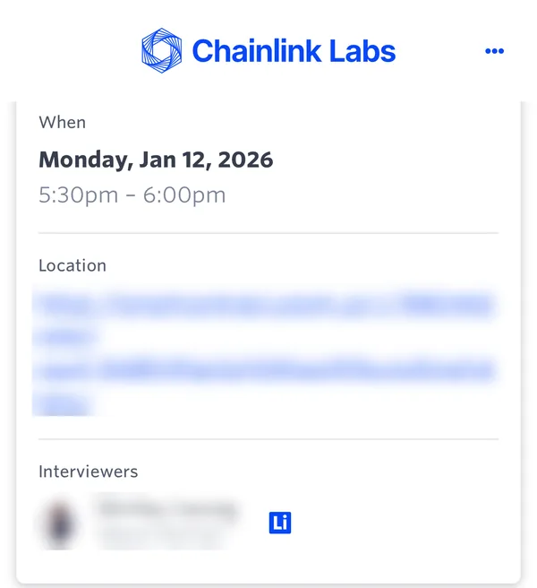Chainlink Labs intro call on 12 January 2026, meeting link and interviewer hidden