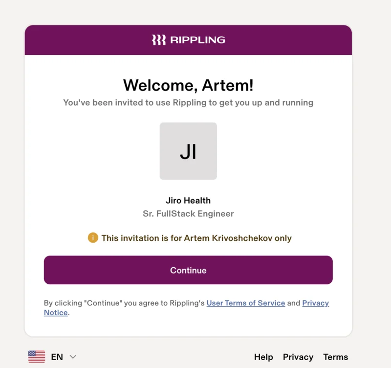 Rippling invitation to Jiro Health