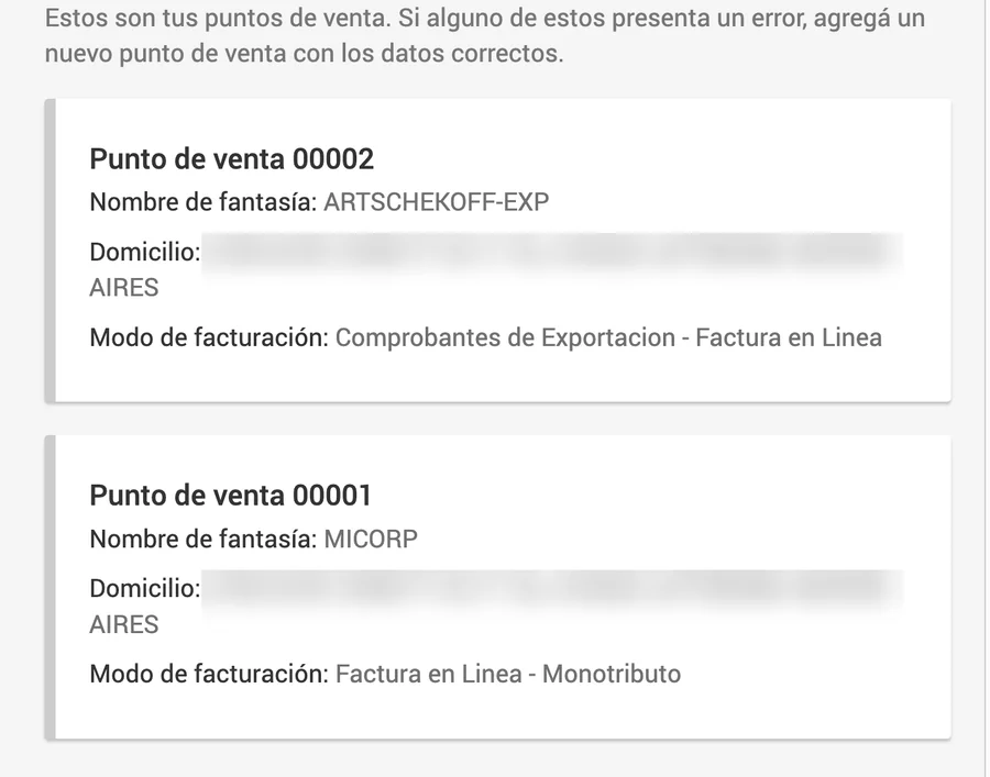 Monotributo points of sale in the Argentine tax system: domestic invoicing and export invoicing, address hidden