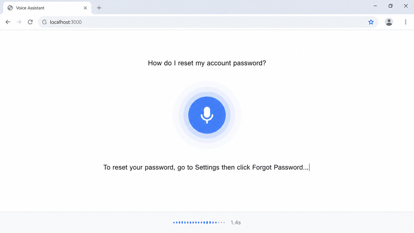 AI Voice Assistant — embedded widget with live transcription and spoken response